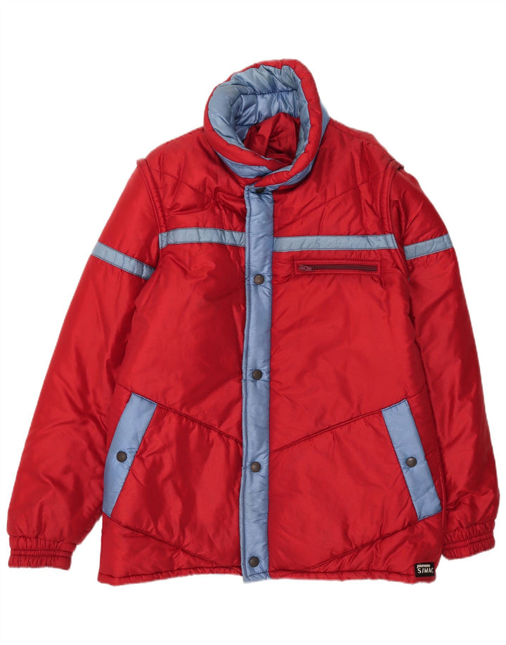 Vintage Womens Hooded Padded Jacket IT 52 2XL Red Colourblock Polyamide