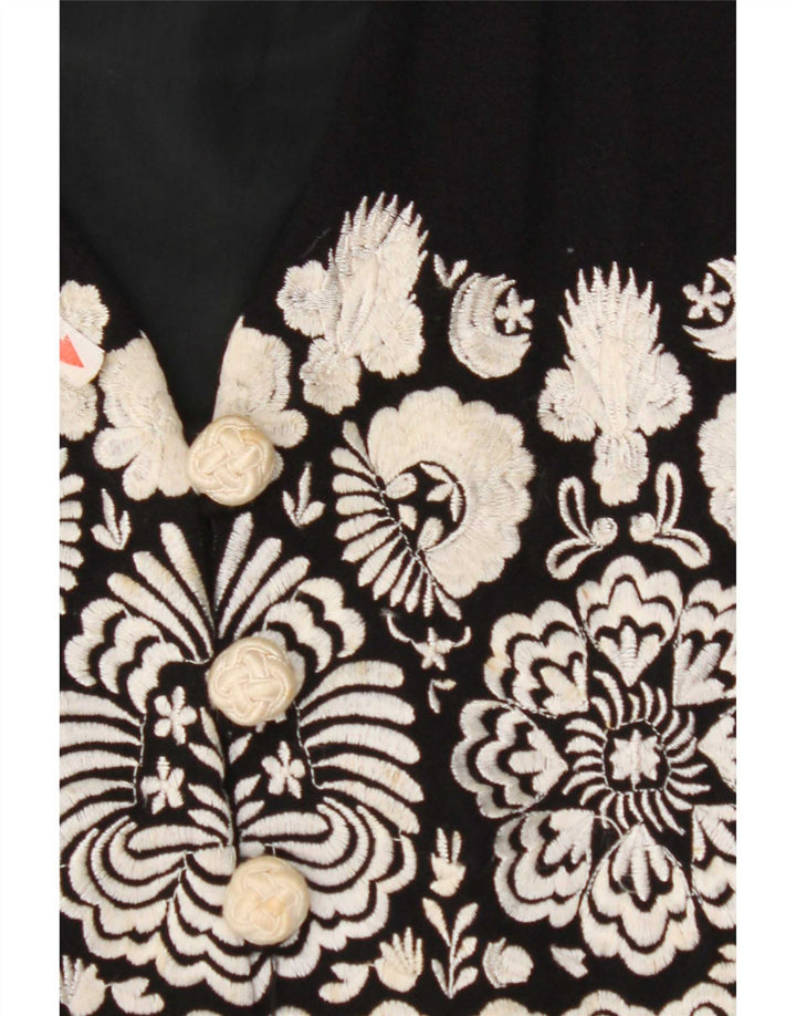 Vintage Womens Waistcoat UK 4 Small Black Floral Wool