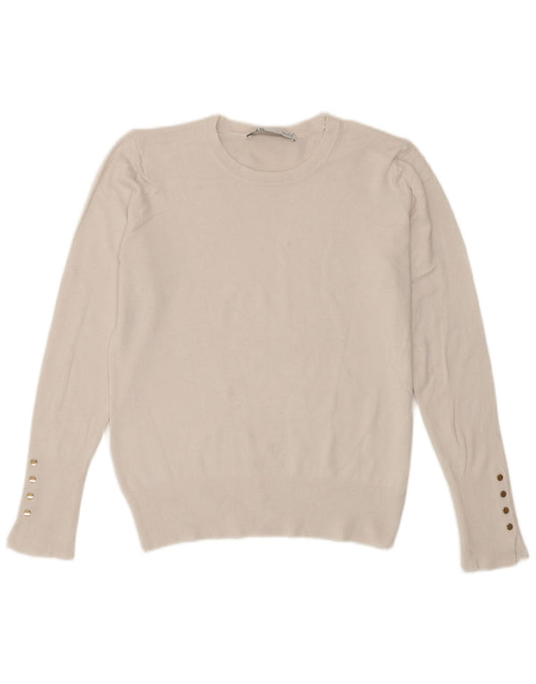 Zara Womens Crew Neck Jumper Sweater UK 14 Large White
