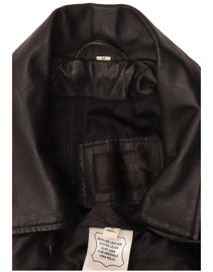Santini Womens Leather Coat UK 14 Medium Black Leather