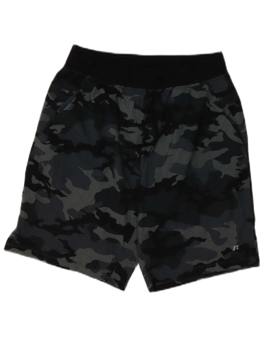 RUSSELL ATHLETIC Mens Sport Shorts Small Grey Camouflage Polyester