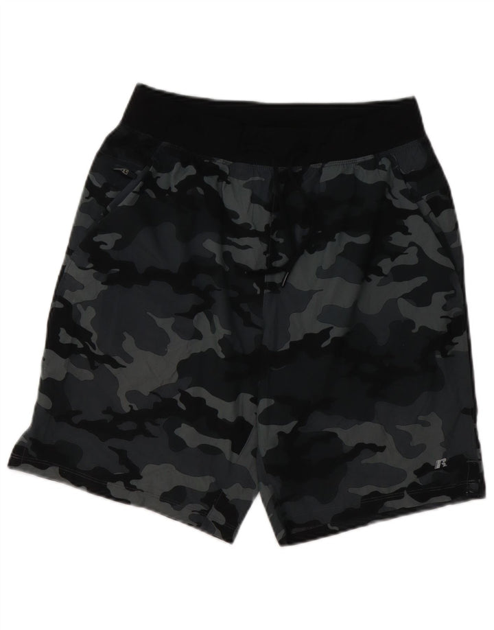 RUSSELL ATHLETIC Mens Sport Shorts Small Grey Camouflage Polyester