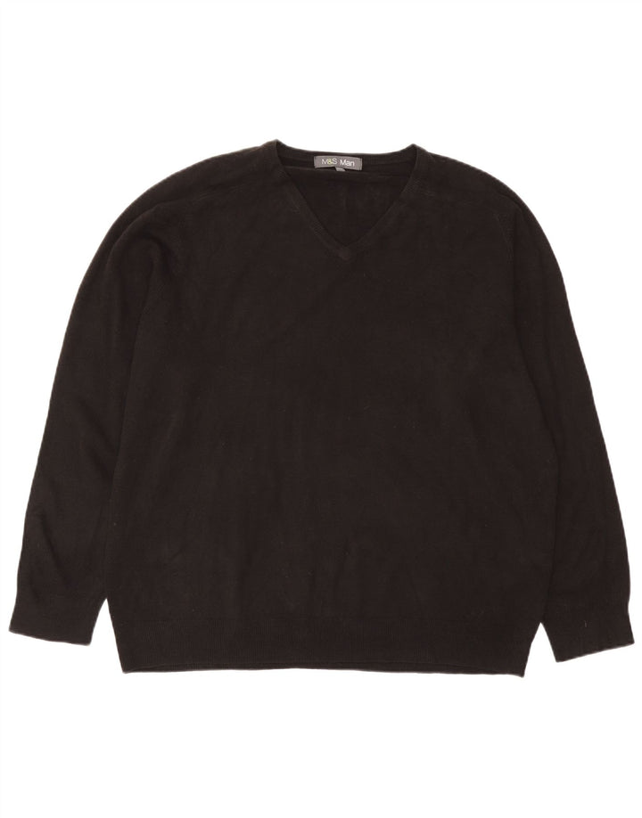 Marks & Spencer Mens V-Neck Jumper Sweater 2XL Black Acrylic