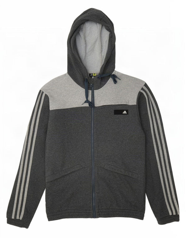 Adidas Mens Zip Hoodie Sweater UK 36/38 Small Grey Colourblock Cotton