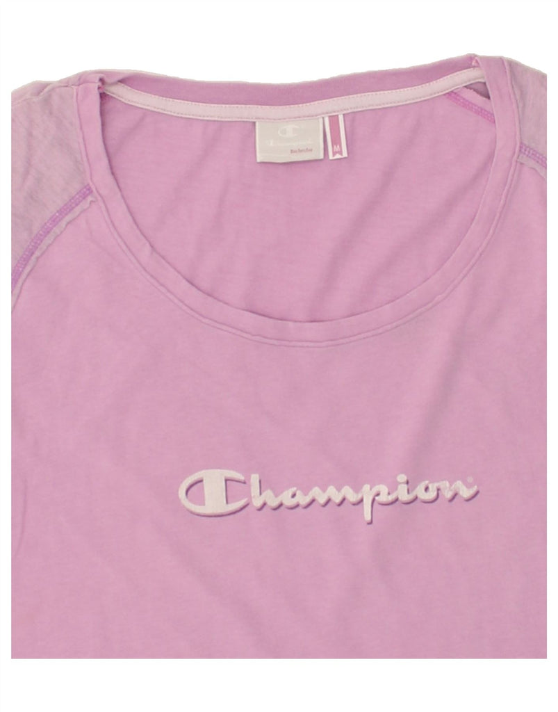 CHAMPION Womens Graphic T-Shirt Top UK 12 Medium Pink Cotton | Vintage Champion | Thrift | Second-Hand Champion | Used Clothing | Messina Hembry 