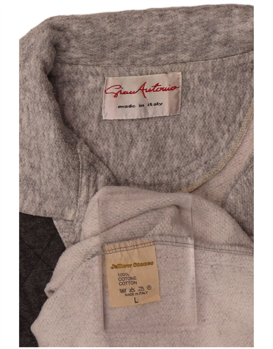 VINTAGE Mens Polo Neck Sweatshirt Jumper Large Grey Colourblock Cotton