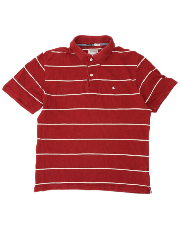 Champion Mens Polo Shirt XL Burgundy Striped Cotton