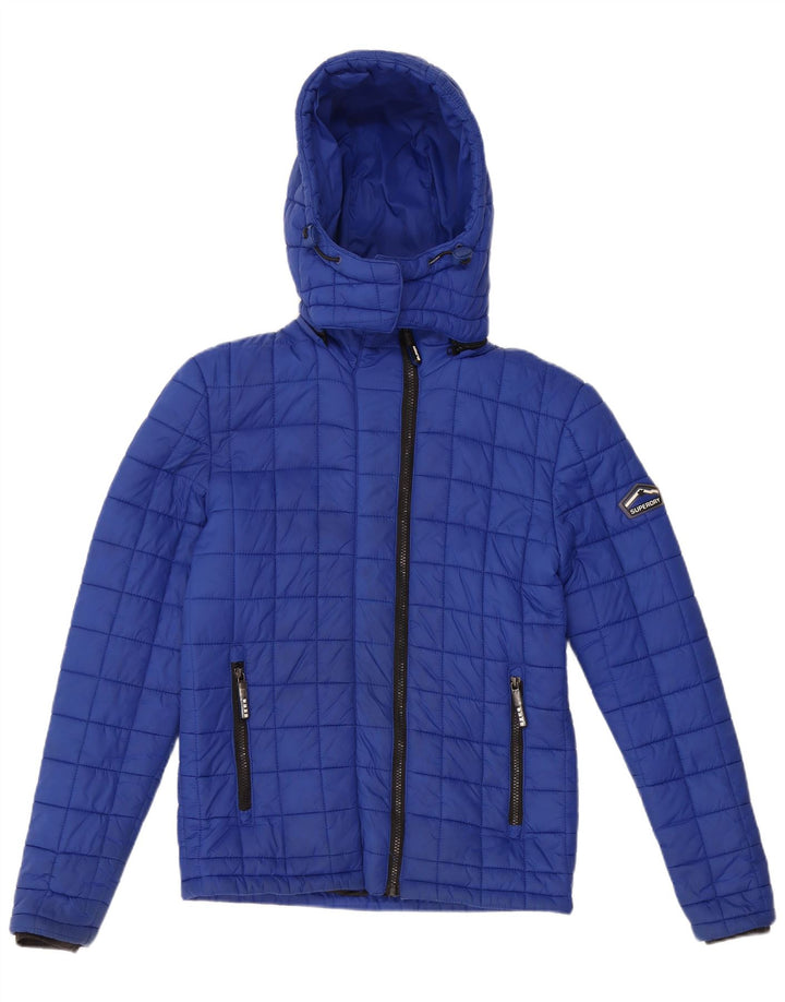 Superdry Womens Hooded Padded Jacket UK 10 Small Blue Nylon