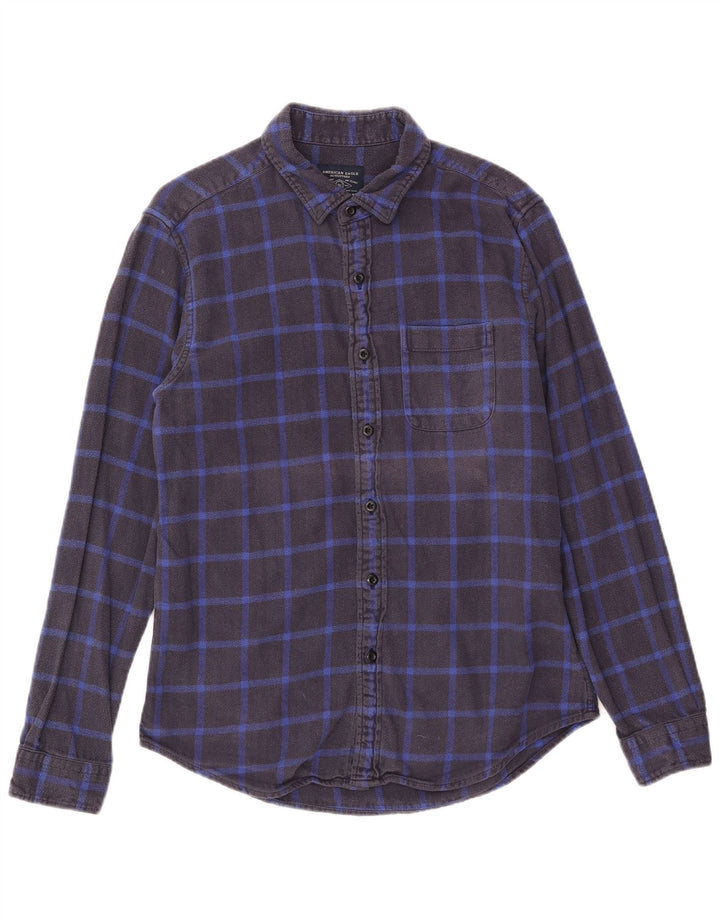 American Eagle Mens Flannel Shirt Medium Navy Blue Check Cotton