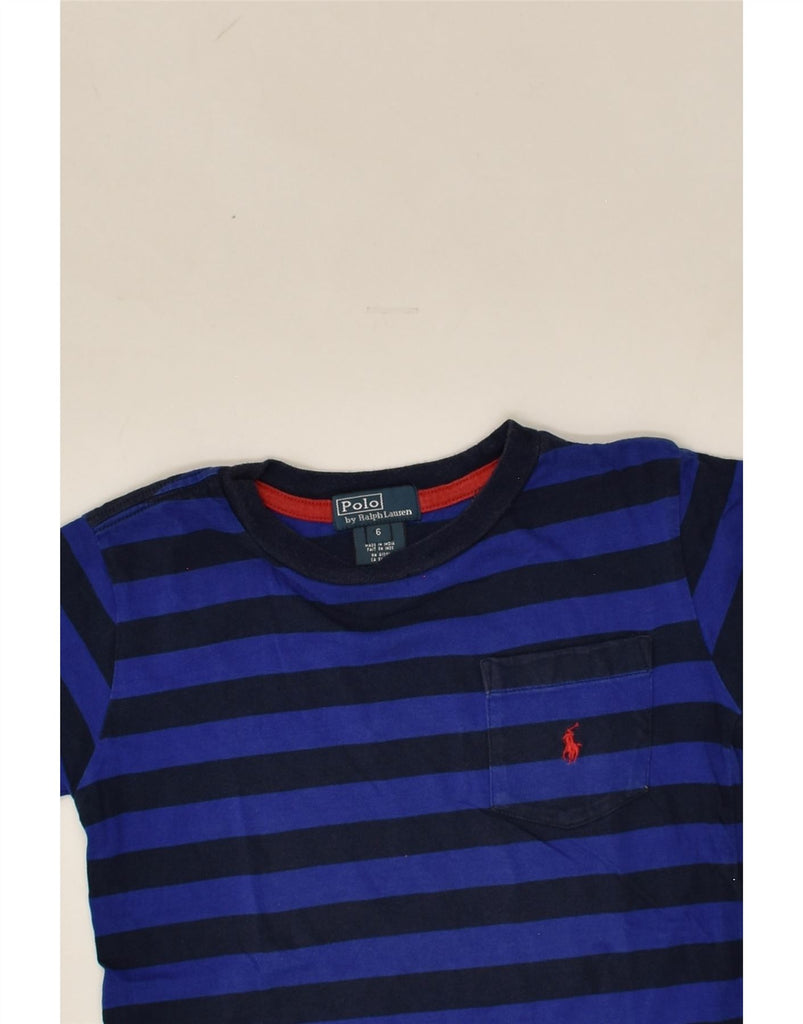 POLO RALPH LAUREN Boys T-Shirt Top 5-6 Years Navy Blue Striped Cotton | Vintage Polo Ralph Lauren | Thrift | Second-Hand Polo Ralph Lauren | Used Clothing | Messina Hembry 