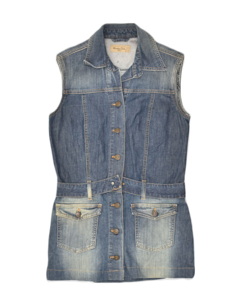 MASSIMO DUTTI Womens Sleeveless Longline Denim Gilet UK 10 Small Blue | Vintage Massimo Dutti | Thrift | Second-Hand Massimo Dutti | Used Clothing | Messina Hembry 