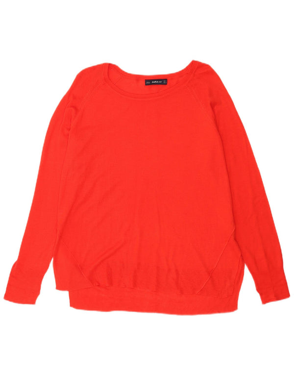 Zara Womens Loose Fit Boat Neck Jumper Sweater UK 10 Small Red Viscose