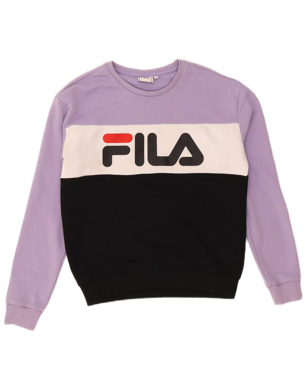 Fila Womens Graphic Sweatshirt Jumper UK 10 Small Purple Colourblock