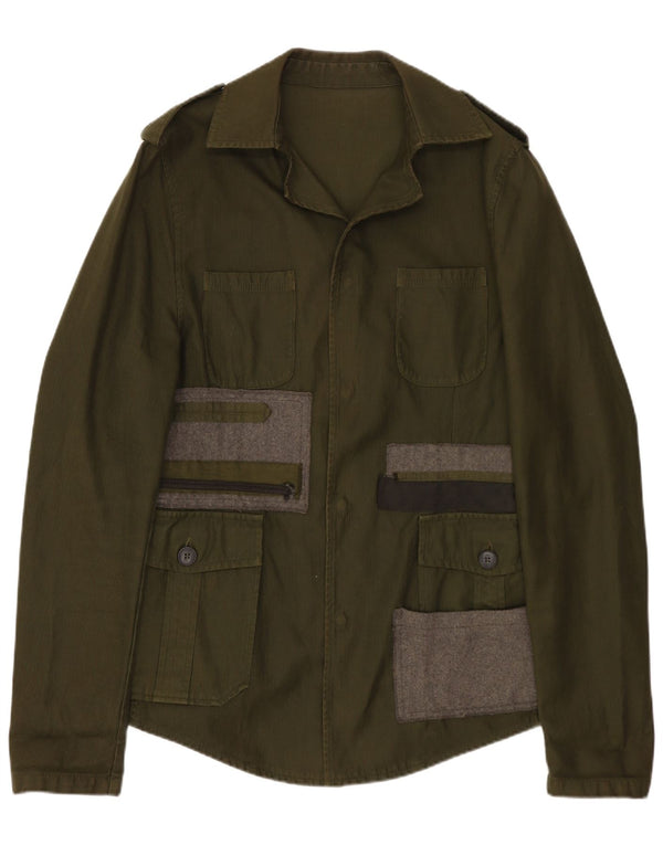 Vintage Mens Military Utility Jacket IT 48 Medium Khaki Colourblock Cotton