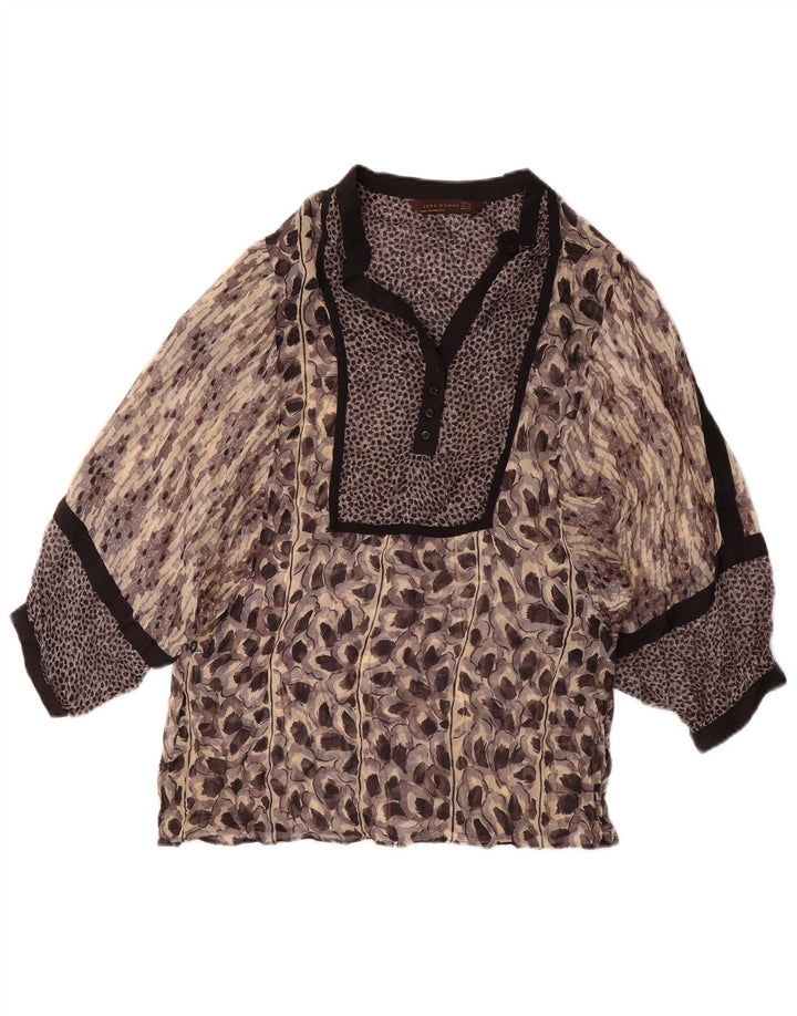 Zara Womens 3/4 Sleeve Blouse Top UK 12 Medium Multicoloured Animal Print