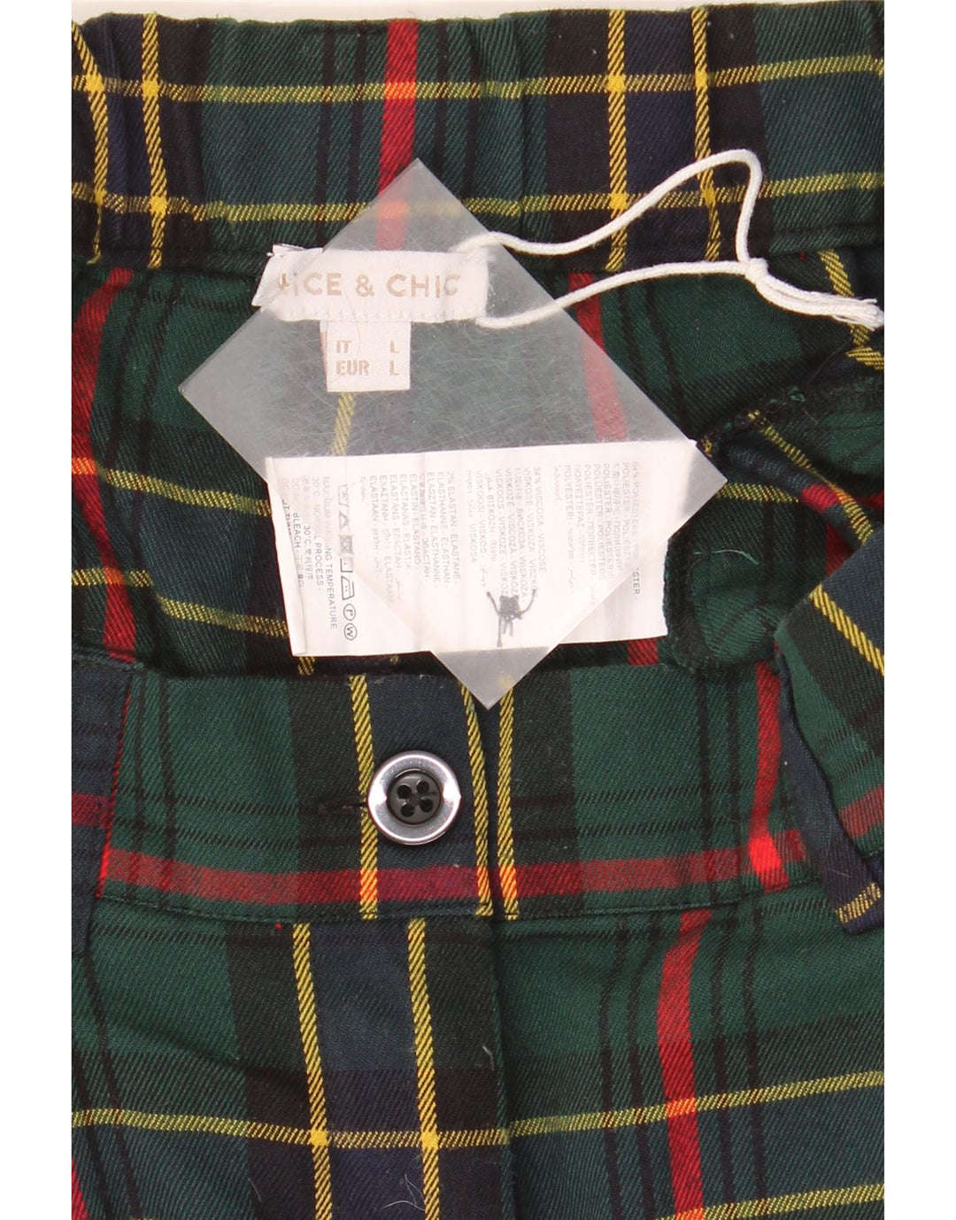 Nice & Chic Womens Chino Shorts Large W32  Green Check Polyester