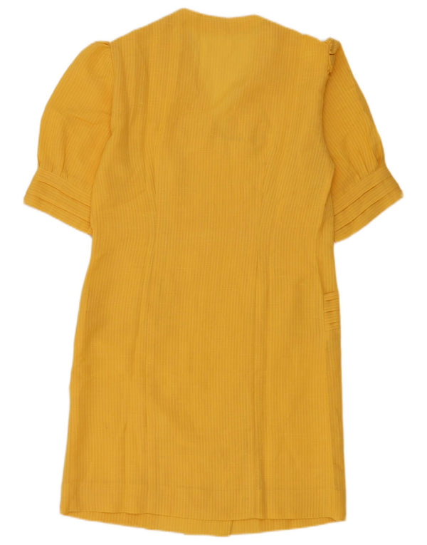 Vintage Womens Double Breasted Shirt Dress UK 12 Medium Yellow Striped