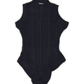 LE DONNE Womens Knit Bodysuit UK 12 Medium Navy Blue Viscose Vintage Le Donne and Second-Hand Le Donne from Messina Hembry 