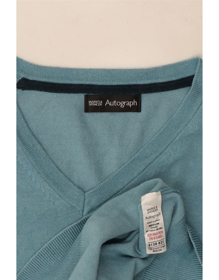 Marks & Spencer Mens Autograph V-Neck Jumper Sweater Medium Blue Cotton