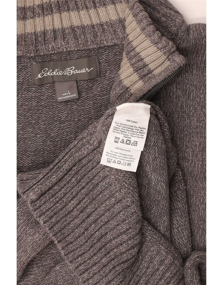 Eddie Bauer Mens Zip Neck Jumper Sweater Large Grey Flecked Cotton