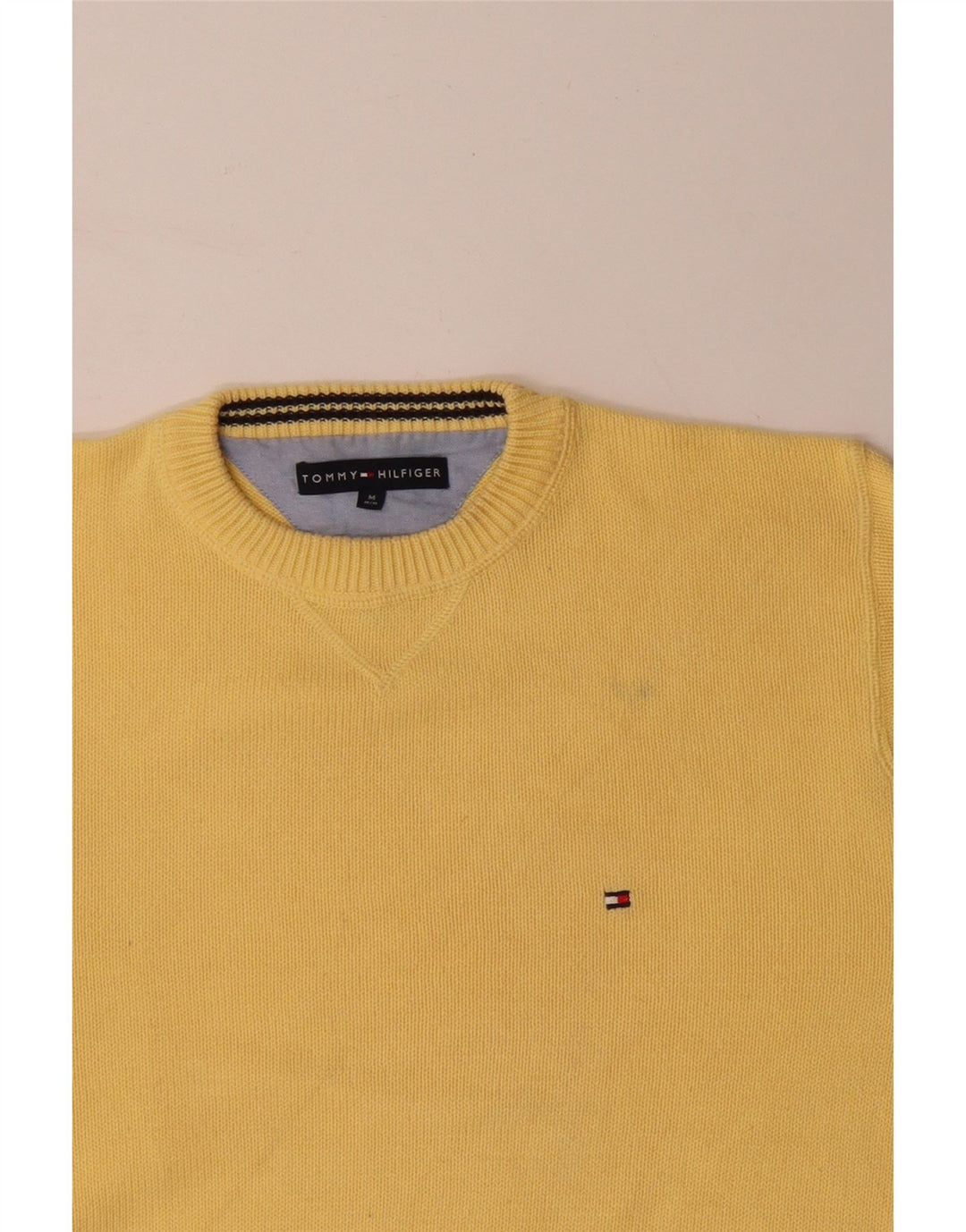 TOMMY HILFIGER Mens Crew Neck Jumper Sweater Medium Yellow Cotton