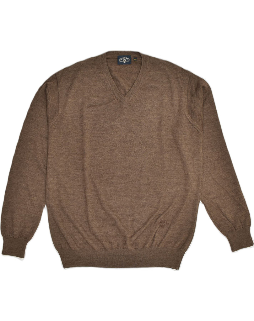 NAVIGARE Mens V-Neck Jumper Sweater 3XL Brown Wool | Vintage Navigare | Thrift | Second-Hand Navigare | Used Clothing | Messina Hembry 