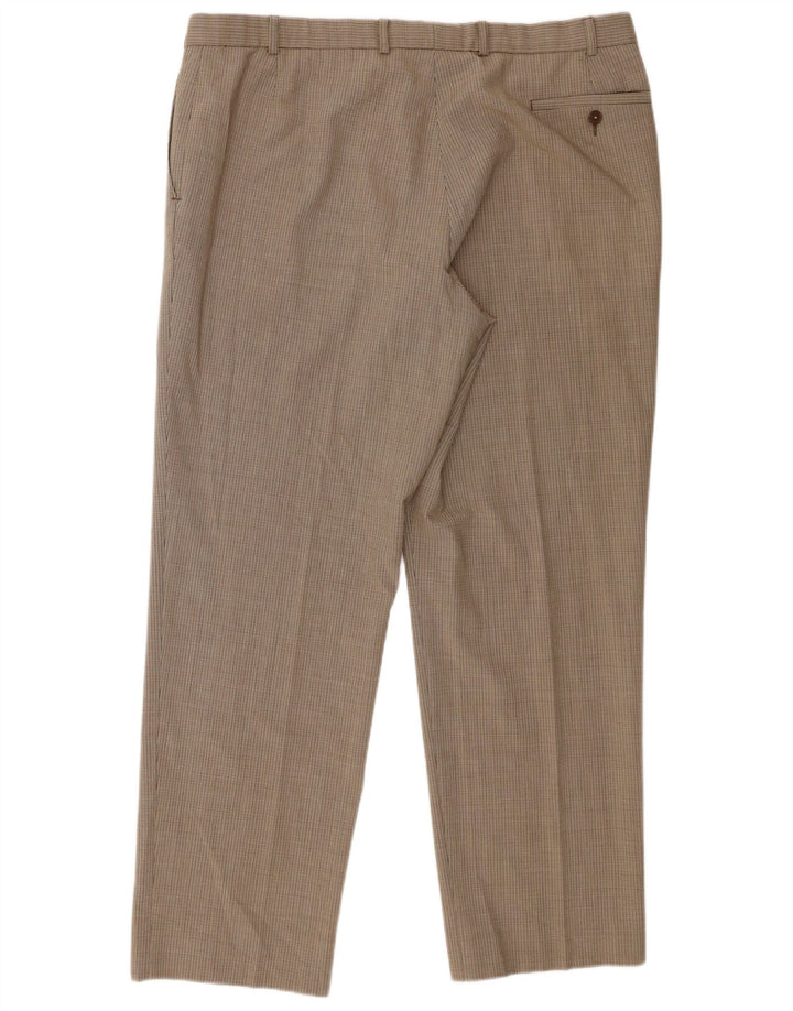 Marks & Spencer Mens Straight Suit Trousers W40 L31 Beige Houndstooth