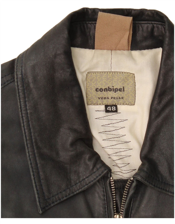 Conbipel Mens Bomber Leather Jacket IT 48 Medium Black Leather