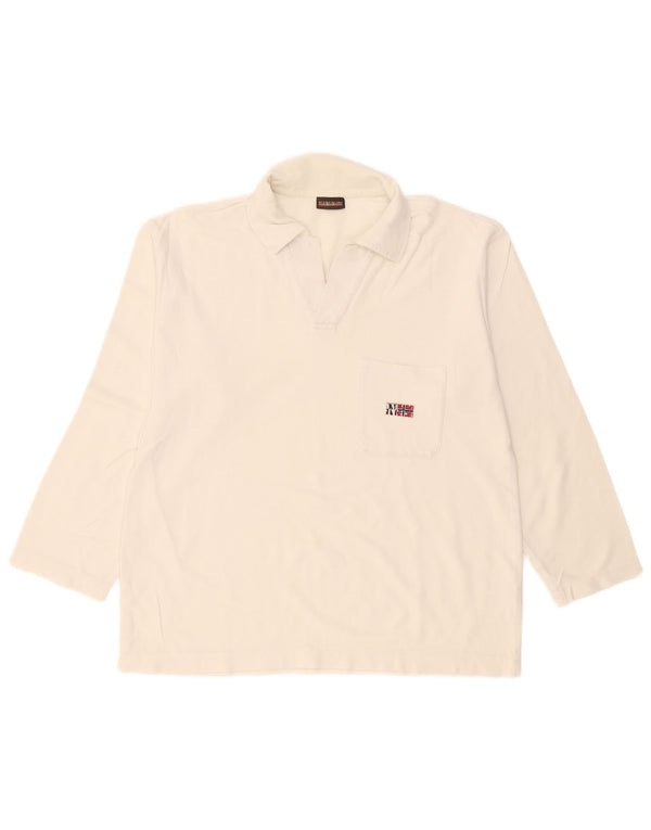Napapijri Mens Long Sleeve Polo Shirt XL White Cotton