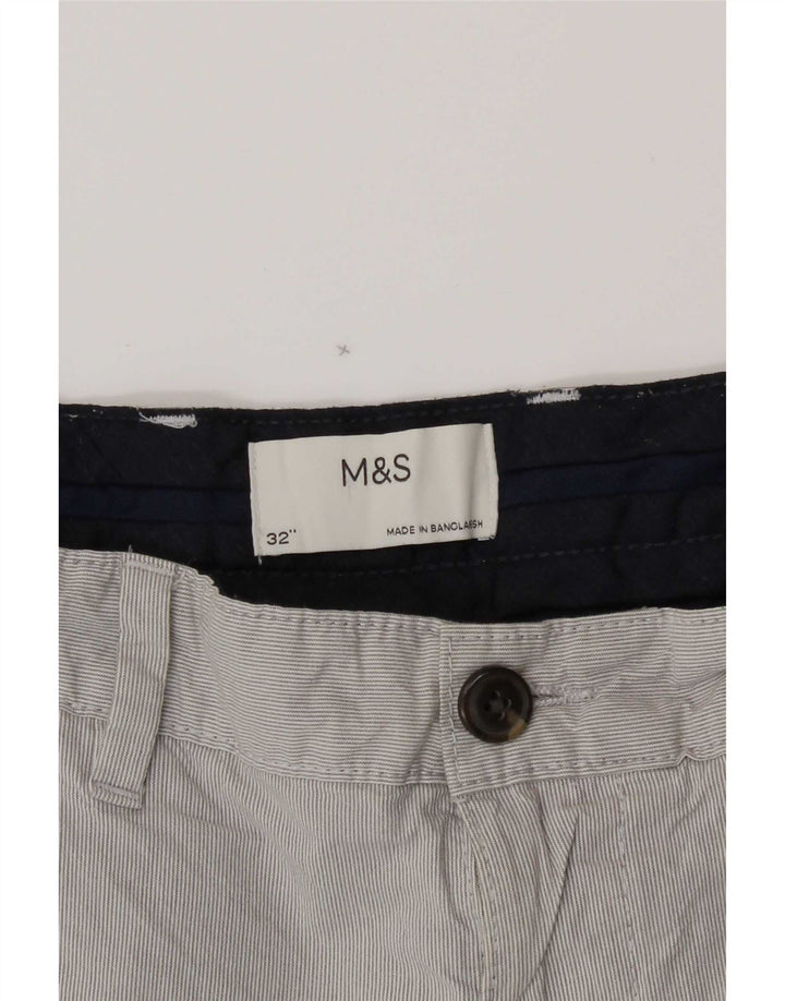 Marks & Spencer Mens Chino Shorts W32 Medium Grey Pinstripe Cotton
