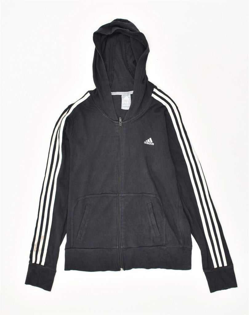 ADIDAS Womens Zip Hoodie Sweater UK 16 Large  Black Cotton | Vintage Adidas | Thrift | Second-Hand Adidas | Used Clothing | Messina Hembry 