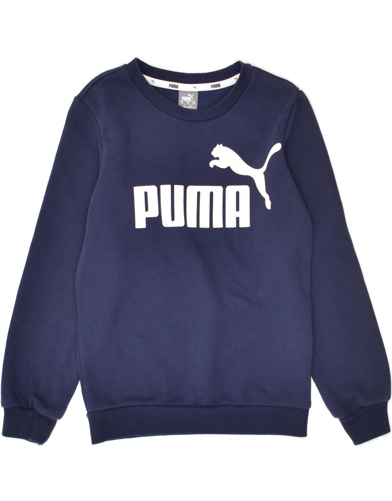 PUMA Boys Graphic Sweatshirt Jumper 9-10 Years Navy Blue Cotton | Vintage Puma | Thrift | Second-Hand Puma | Used Clothing | Messina Hembry 