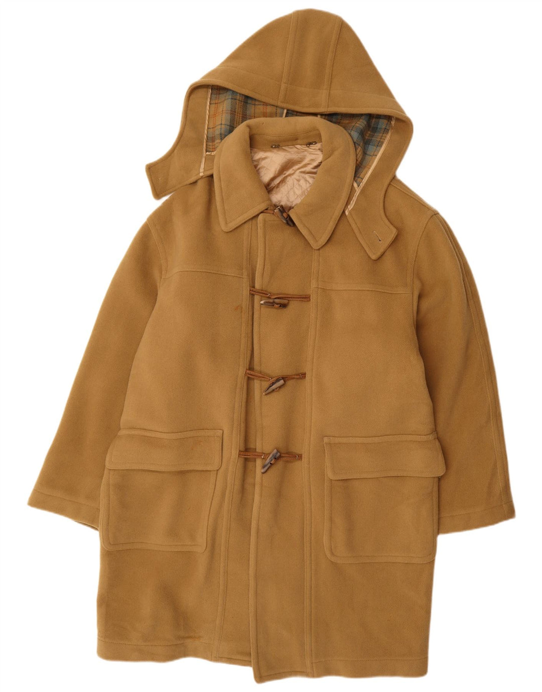 VINTAGE Mens Hooded Duffle Coat IT 52 XL Beige Wool