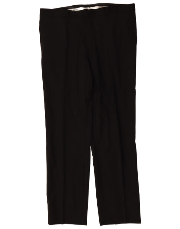 Ferre Mens Straight Suit Trousers IT 54 2XL W36 L32 Black Rayon