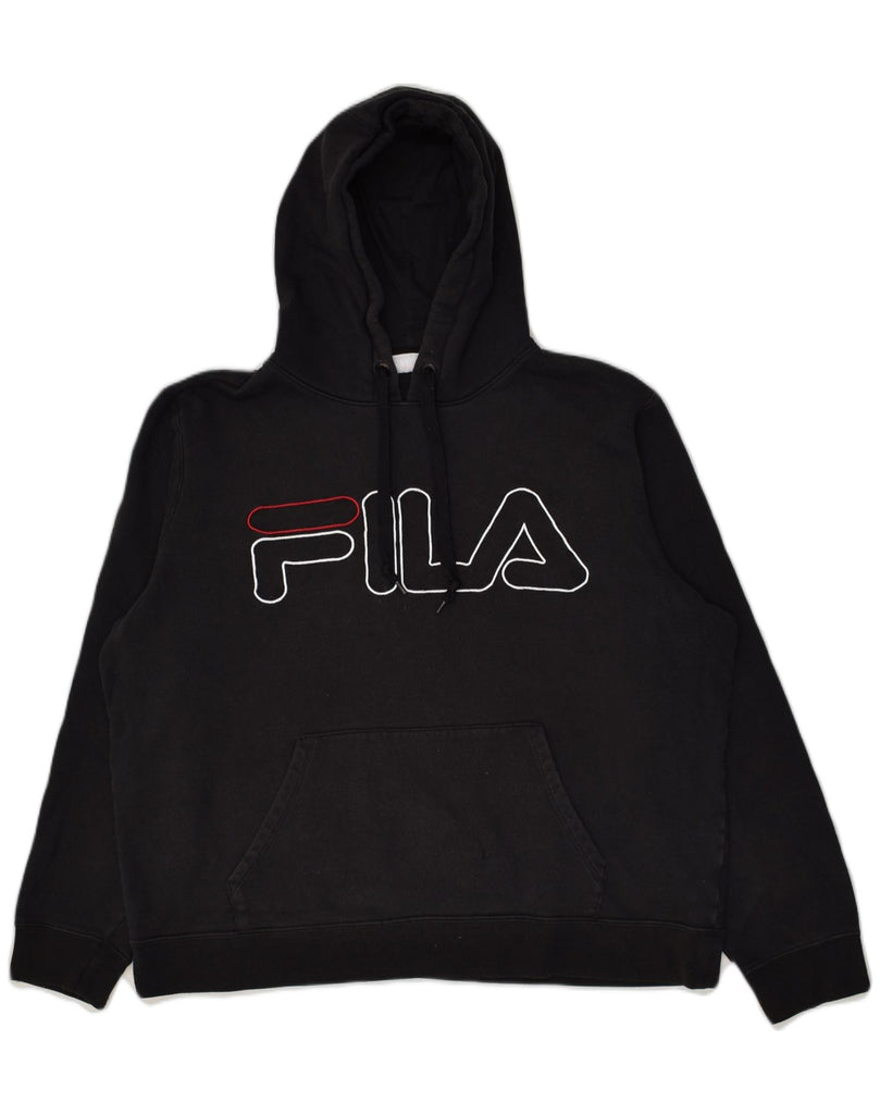 FILA Mens Graphic Hoodie Jumper Large Black Cotton | Vintage Fila | Thrift | Second-Hand Fila | Used Clothing | Messina Hembry 