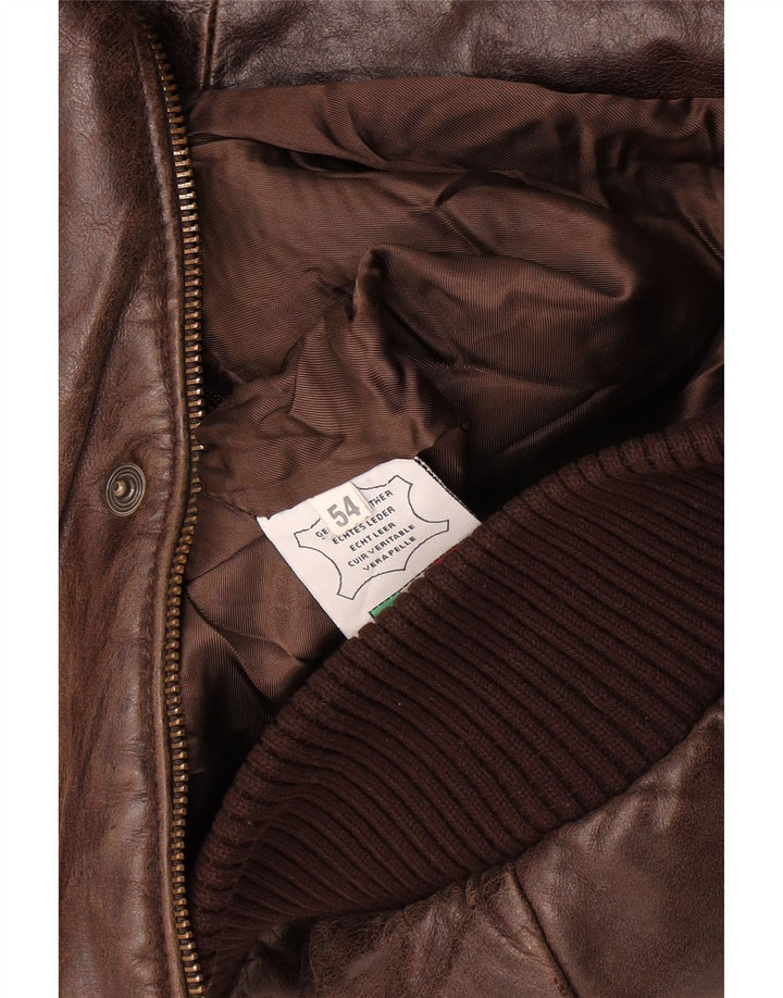 Vintage Mens Bomber Leather Jacket IT 54 2XL Brown Leather