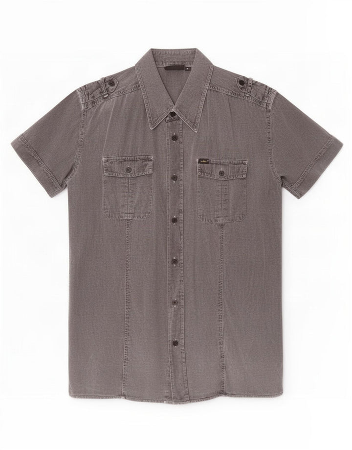 Lee Mens Military Short Sleeve Shirt Medium Grey Cotton