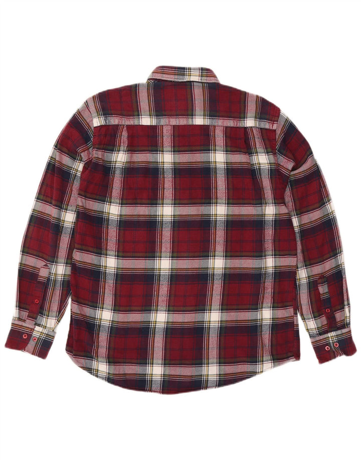 COMMANDER Mens Flannel Shirt Size 41/42 Large Burgundy Check Cotton