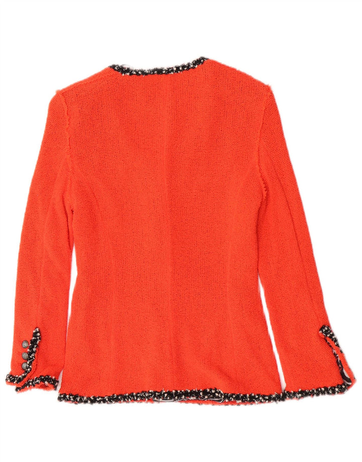 Zara Womens Knit 4 Button Blazer Jacket UK 12 Medium Orange Cotton