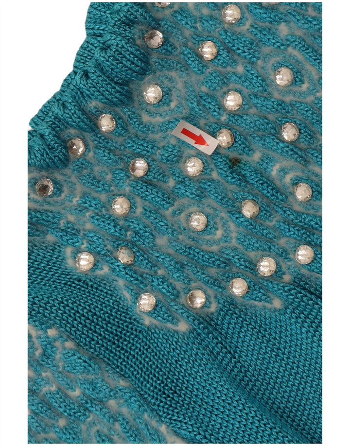 Vintage Womens Abstract Pattern Crew Neck Jumper Sweater UK 14 Large Blue