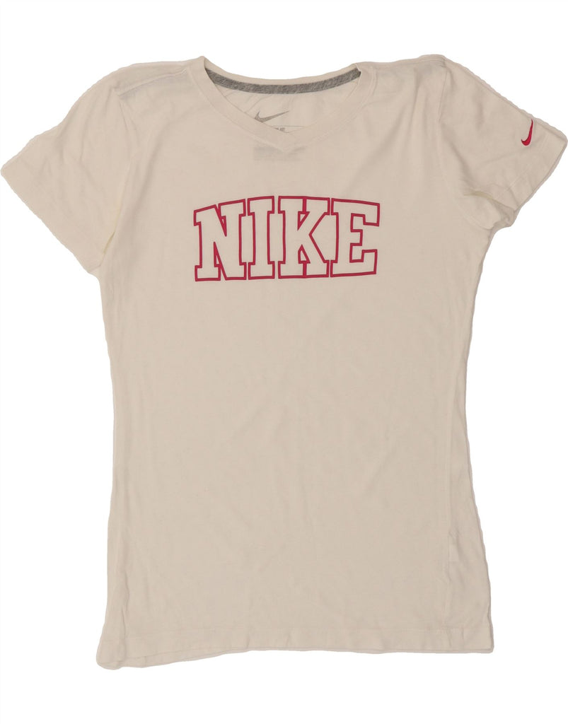 NIKE Womens Slim Fit Graphic T-Shirt Top UK 10 Small White Vintage Nike and Second-Hand Nike from Messina Hembry 