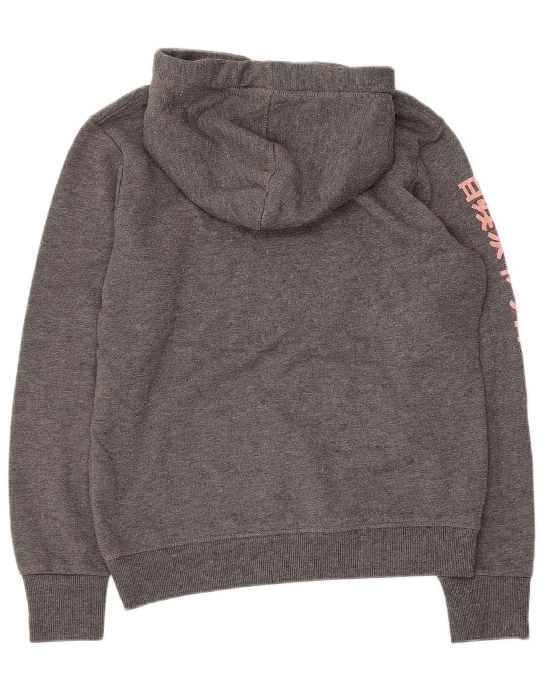 SUPERDRY Womens Graphic Hoodie Jumper UK 14 Medium Grey Polyester