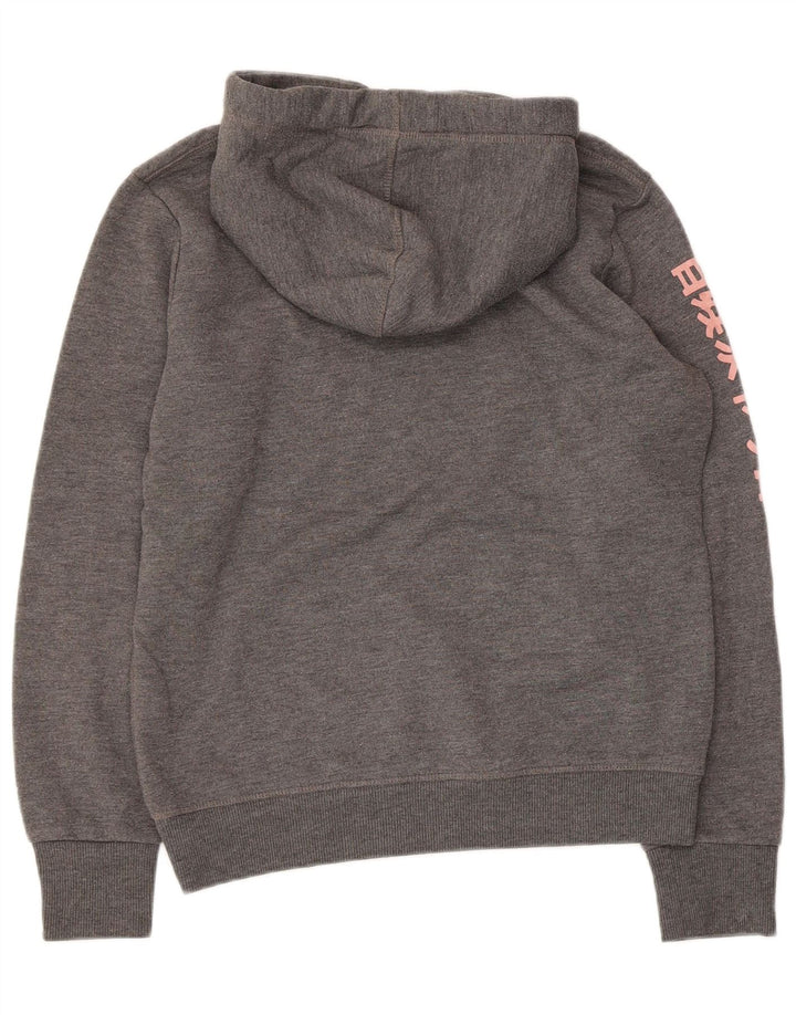 SUPERDRY Womens Graphic Hoodie Jumper UK 14 Medium Grey Polyester