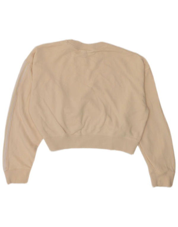 Adidas Womens Crop Oversized Sweatshirt Jumper UK 10 Small Beige Cotton