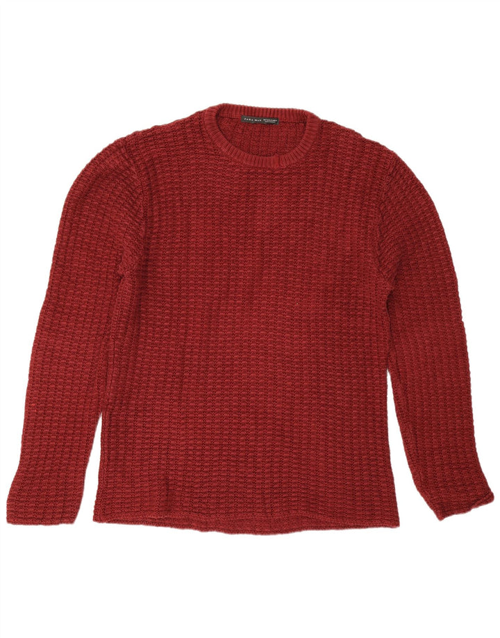 Zara Mens Crew Neck Jumper Sweater XL Burgundy