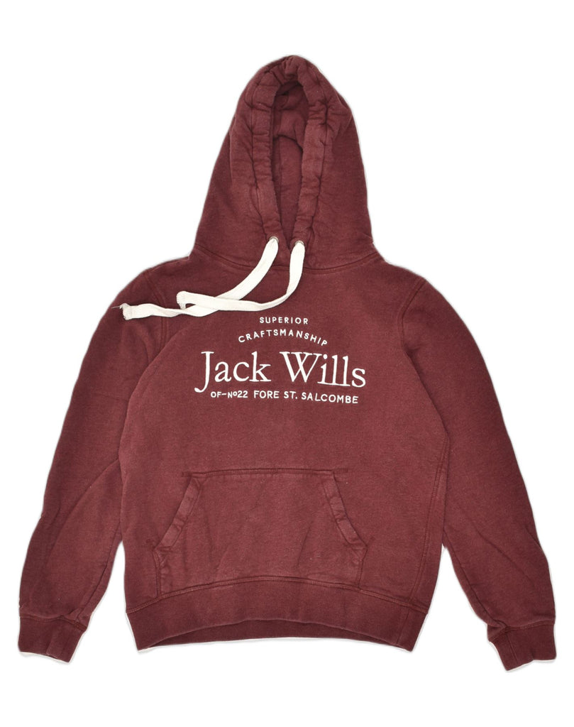 JACK WILLS Womens Graphic Hoodie Jumper UK 10 Small Burgundy Cotton | Vintage Jack Wills | Thrift | Second-Hand Jack Wills | Used Clothing | Messina Hembry 