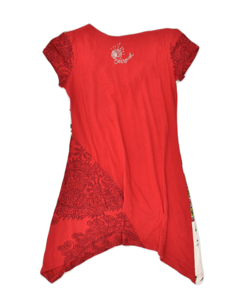 DESIGUAL Womens Tunic Top UK 12 Medium Red Floral Cotton | Vintage Desigual | Thrift | Second-Hand Desigual | Used Clothing | Messina Hembry 