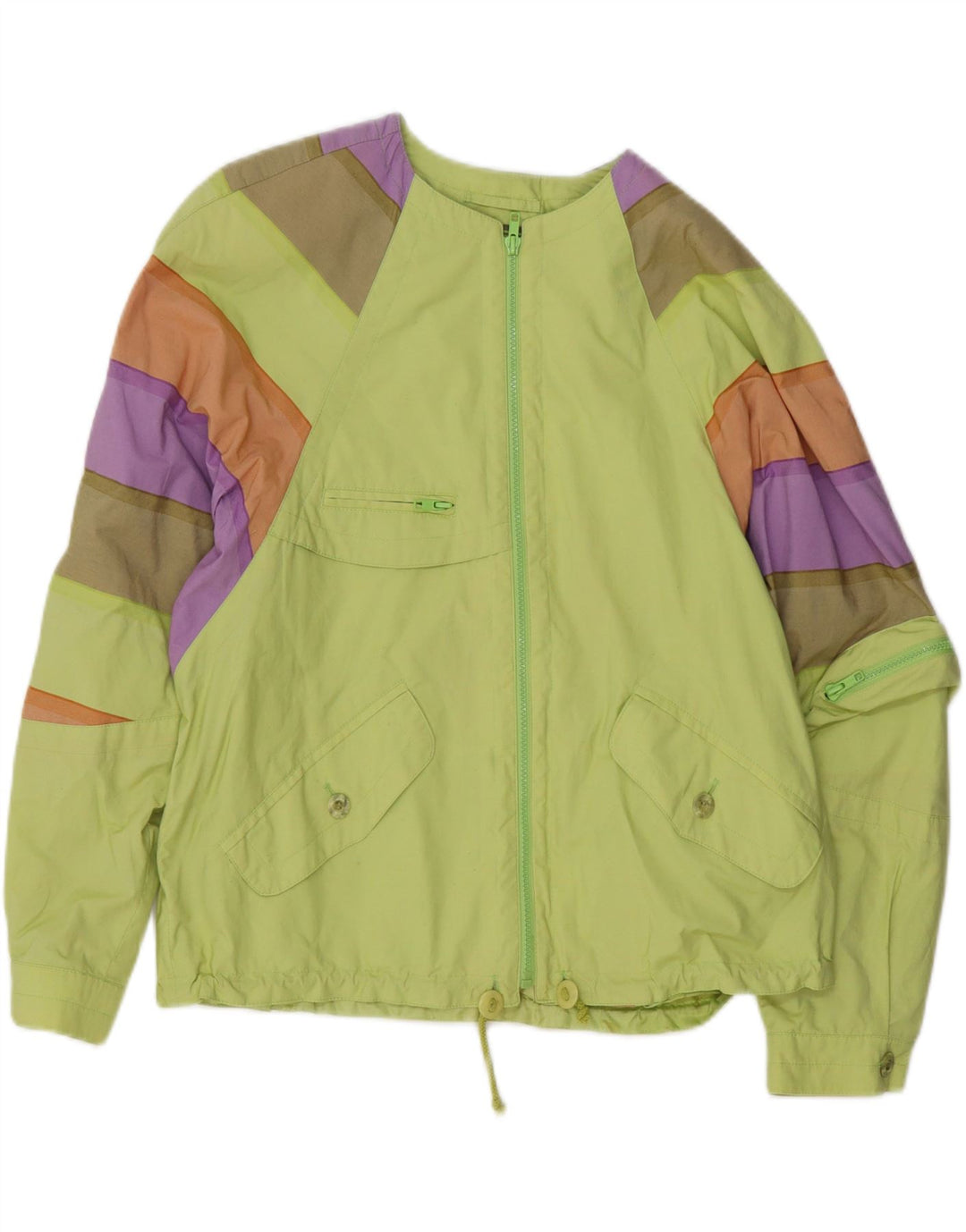 VINTAGE Womens Oversized Windbreaker Jacket UK 12 Medium Green Colourblock