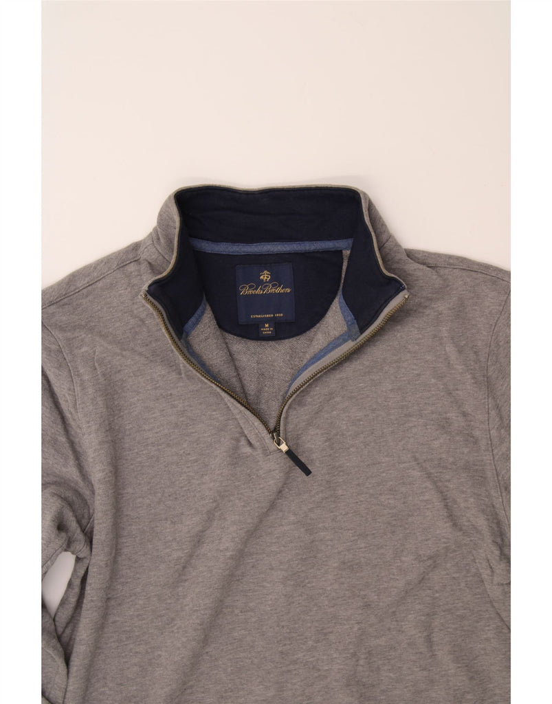 BROOKS BROTHERS Mens Zip Neck Sweatshirt Jumper Medium Grey Cotton Vintage Brooks Brothers and Second-Hand Brooks Brothers from Messina Hembry 