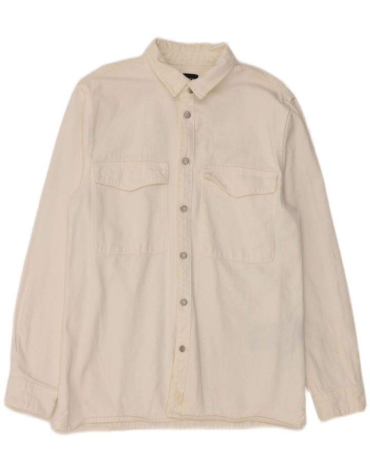 Zara Mens Relaxed Fit Denim Shirt Large White Cotton